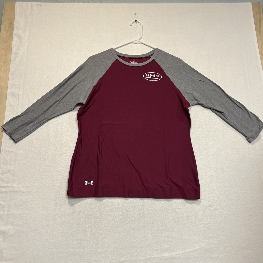 Under Armour Shirt Womens Large Purple Heatgear 3/4 Sleeve Breathable Jersey